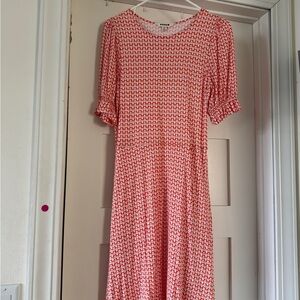Boden, Red Patterned Midi Dress, Size 8 NWOT